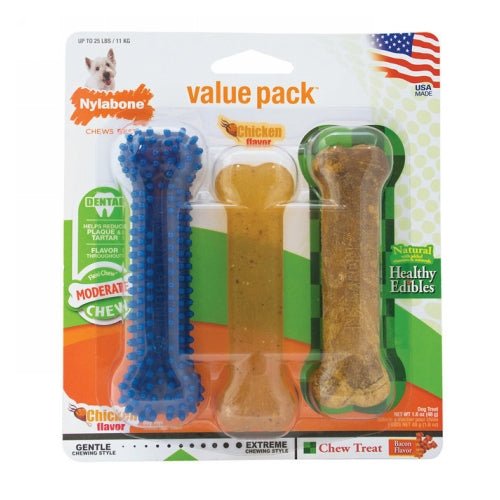 Nylabone, Healthy Edibles And Flexi Chew Value Pack Variety Small & Regular, 3 Count