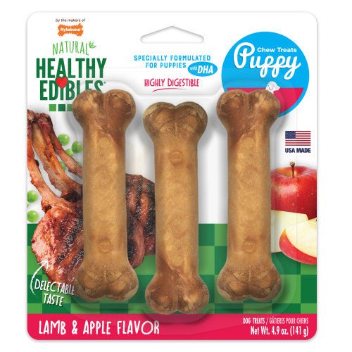 Nylabone, Healthy Edibles Lamb & Apple Puppy Chew Treats Regular, 3 Packets