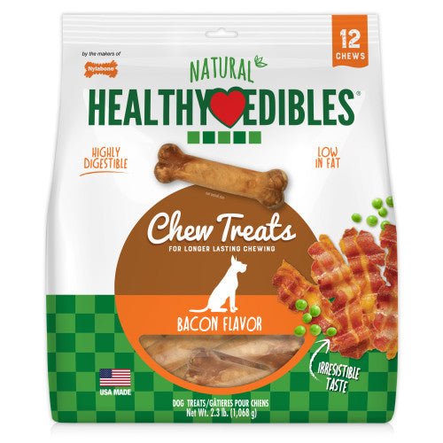 Nylabone, Nylabone Healthy Edibles All-Natural Long Lasting Bacon Flavor Chew Treats, 12
