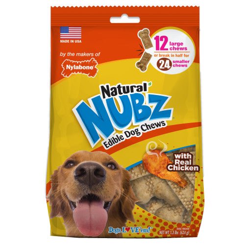 Nylabone, Nylabone Natural Nubz Chicken Dog Treats, 12 Count / Large