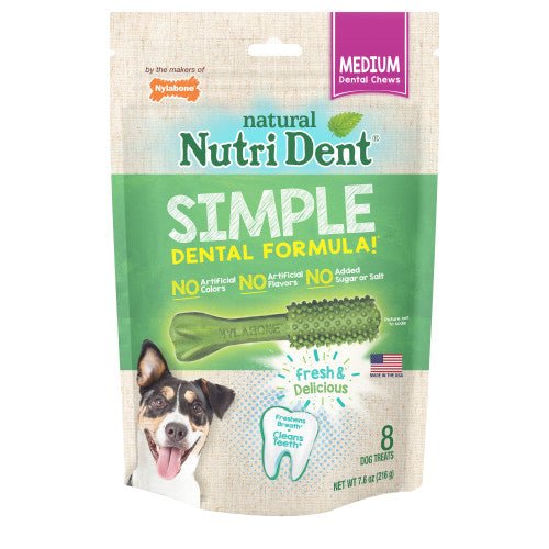Nylabone, Nylabone Nutri Dent SIMPLE Natural Dental Fresh Breath Flavored Chew Treats, 1 — Each Medium 8 Count