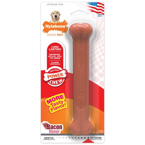 Nylabone, Nylabone Power Chew Flavored Durable Chew Toy for Dogs, Bacon, 1