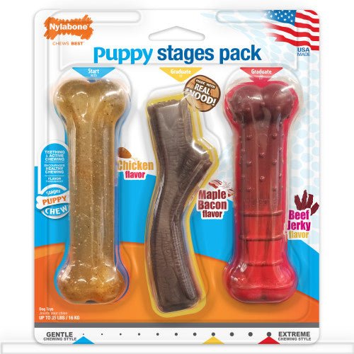 Nylabone, Nylabone Puppy Chew Stages Triple Chew Toy Pack, Bones, 1 Each/Medium/Wolf (3