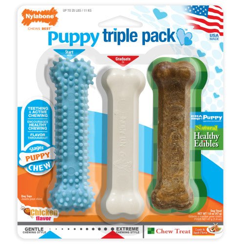 Nylabone, Nylabone Puppy Chew Variety Toy & Treat Triple Pack, 3 count, 1