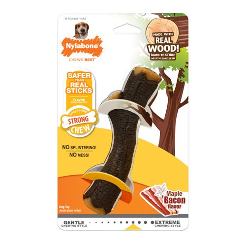 Nylabone, Nylabone Real Wood Stick Strong Dog Stick Chew Toy, Maple Bacon, 1 — Each Medium Wolf Count