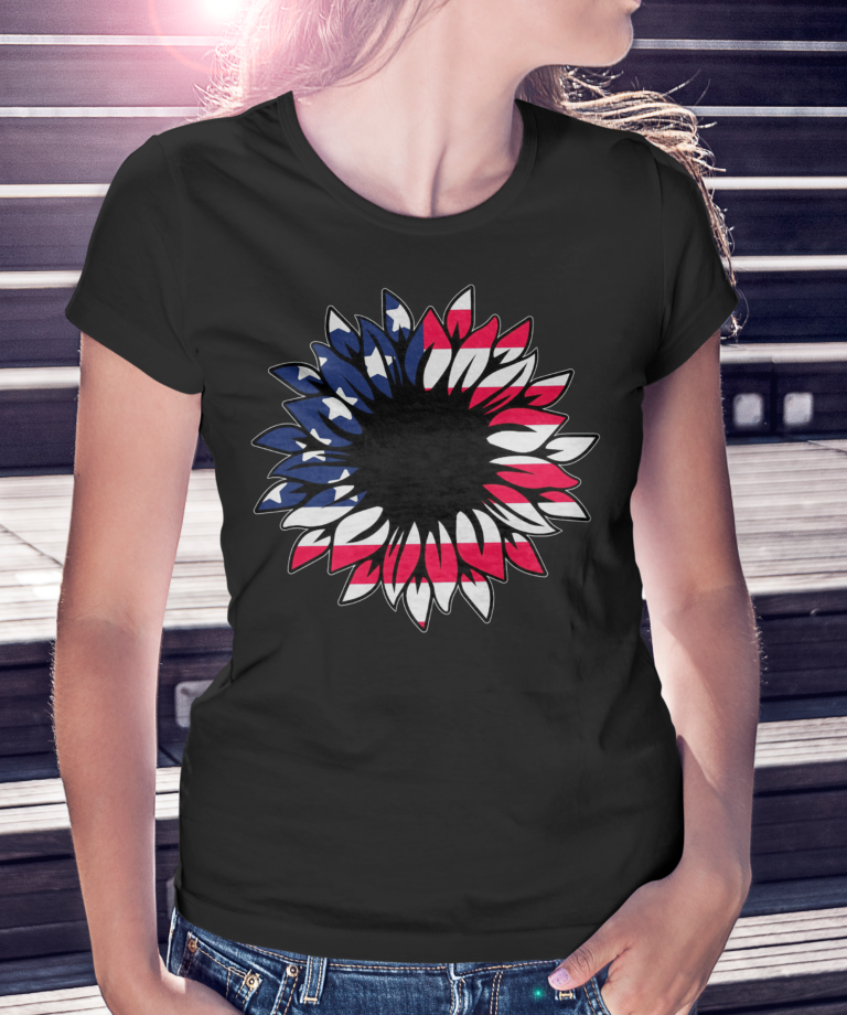 Patriotic Unisex T-shirt Sunflower And Us Flag