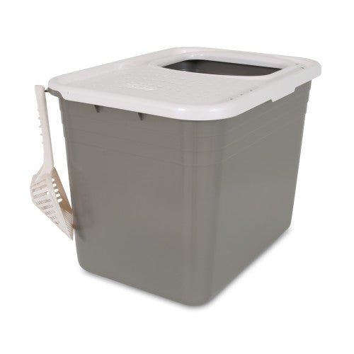Petmate, Petmate Top Entry Cat Litter Box, Brushed Nickel Base, Pearl White Lid, 1
