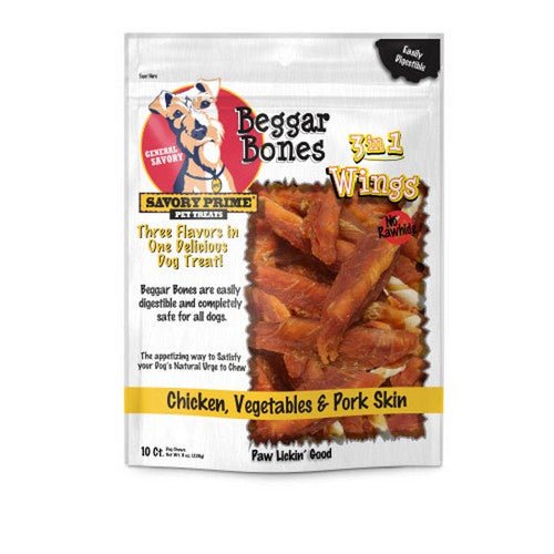 Savory Prime, Beggar Bone 3in1 Wings Dog Treat Chicken, Vegetable and Pork, 10 Count /