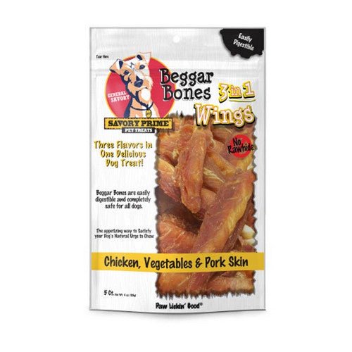 Savory Prime, Beggar Bone 3in1 Wings Dog Treat Chicken, Vegetable and Pork, 5 Count /