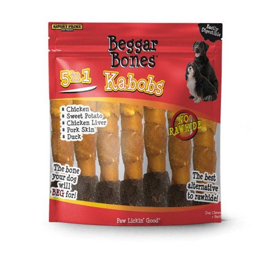 Savory Prime, Beggar Bone 5 in 1 Kabobs Dog Treats, 7 Count / 5 Inches (Stick)