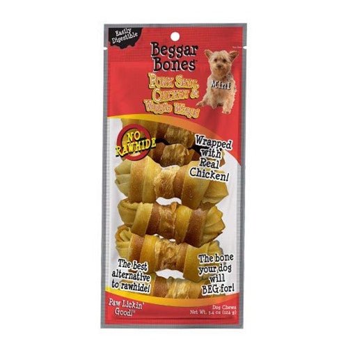 Savory Prime, Beggar Bones Pork Skin, Chicken and Veggie Wraps Dog Treats, 7 Count / Small
