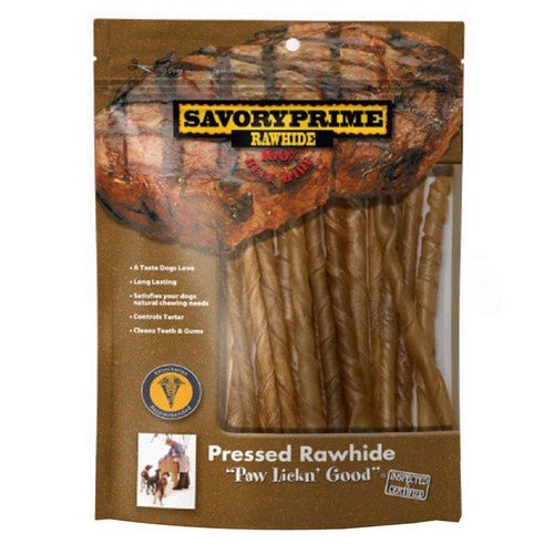 Savory Prime, Pressed Rawhide Twist Sticks Natural, 20 Count / 5 Inches (Stick)