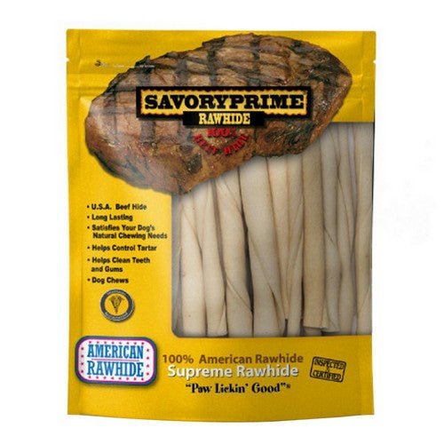 Savory Prime, Pressed Rawhide Twist Sticks Natural, 30 Count / 5 Inches (Stick)