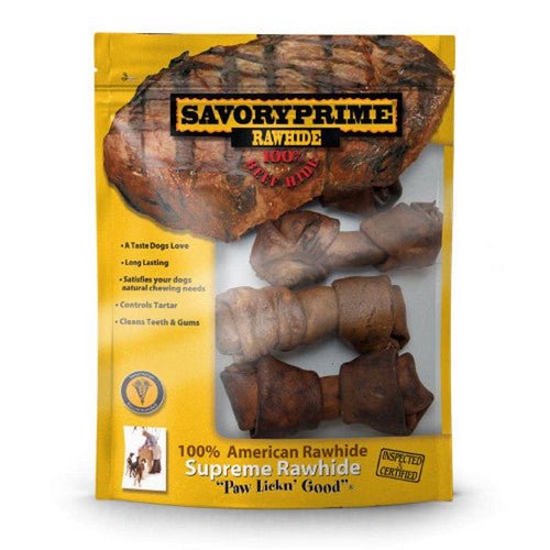 Savory Prime, Supreme Knotted Rawhide Bones Bagged, Beef, 4 Count / 4-5 Inches