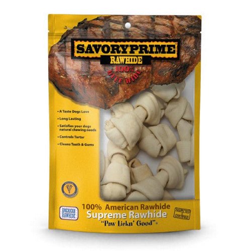Savory Prime, Supreme Knotted Rawhide Bones Bagged, Natural, 10 Count / 4-5 Inches