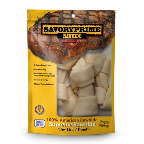 Savory Prime, Supreme Knotted Rawhide Bones Bagged, Natural, 6 Count / 6-7 Inches