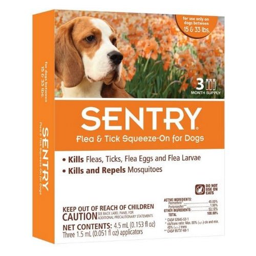 Sentry, Flea & Tick Squeeze-On for Dogs, Medium – 3 Count