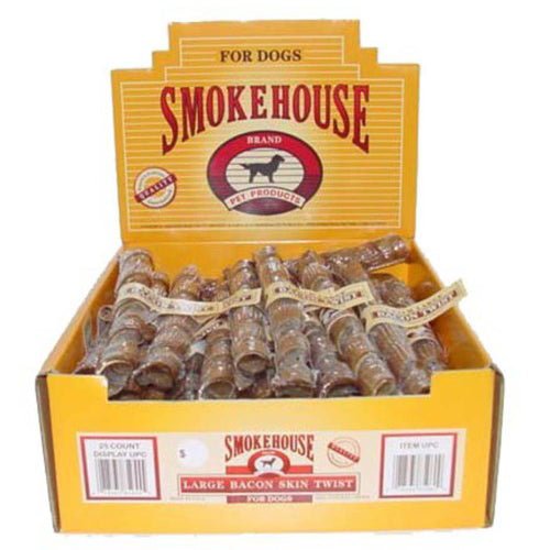 Smokehouse, Smokehouse USA Made Bacon Skin Twists Dog Chew, 25Each/LG, 25 Count (Count of