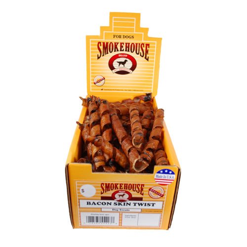 Smokehouse, Smokehouse USA Made Bacon Skin Twists Dog Chew, 60Each/SM, 60 Count (Count of