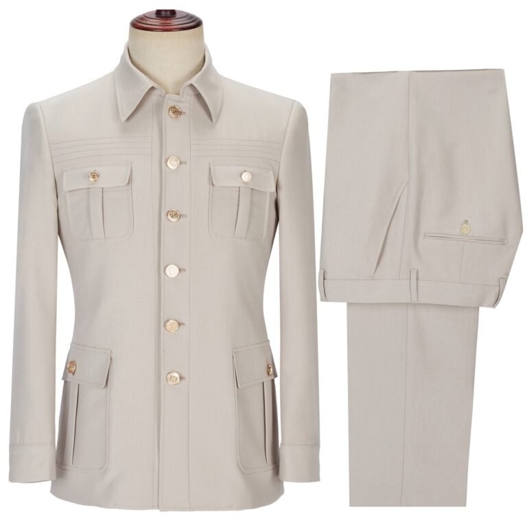Stylish Men’s 2 pieces Mens Suit Spread Collar Flat Tuxedos (Blazer+Pants) – 34R / Beige