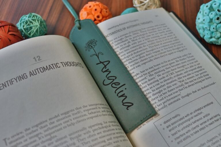 Birth Month Flower Leather Bookmark – Green Color , Real Leather, Same Day Shipping, Free