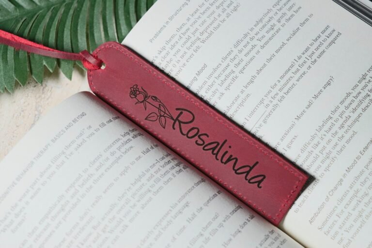 Birth Month Flower Leather Bookmark – Red Color , Real Leather, Same Day Shipping, Free