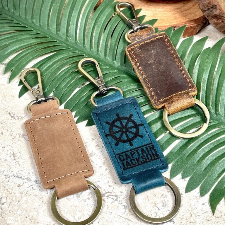 Boat Captain Leather Keychain with Heavy Duty Ring & Clasp , Real Leather, Same Day