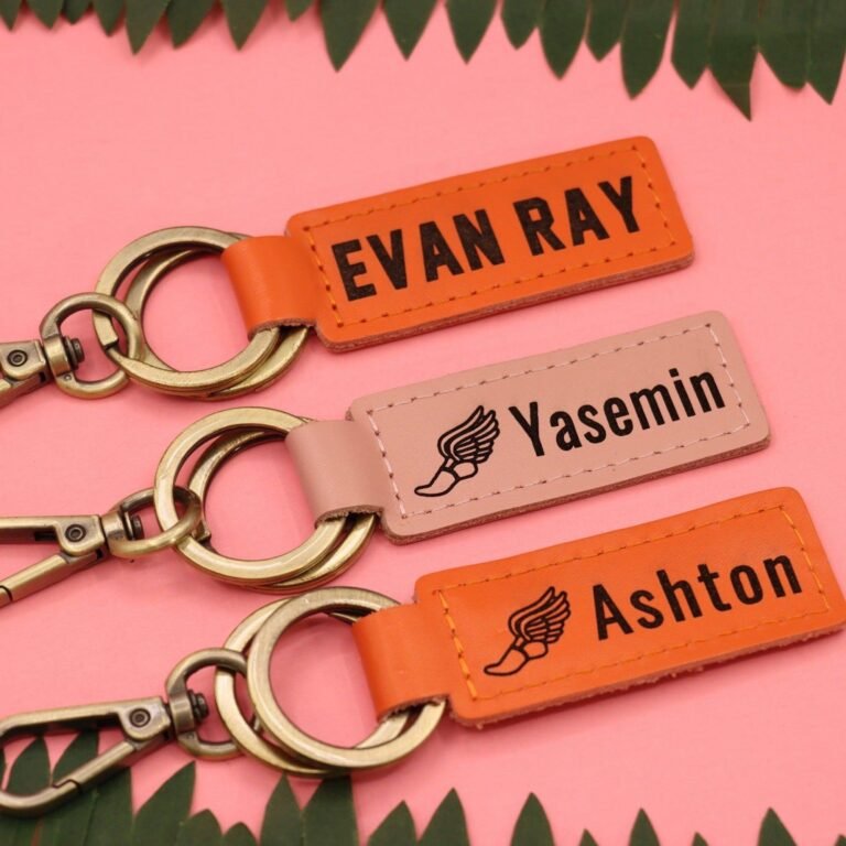 Colorful Leather Track & Field Keychain , Real Leather, Same Day Shipping, Free Shipping