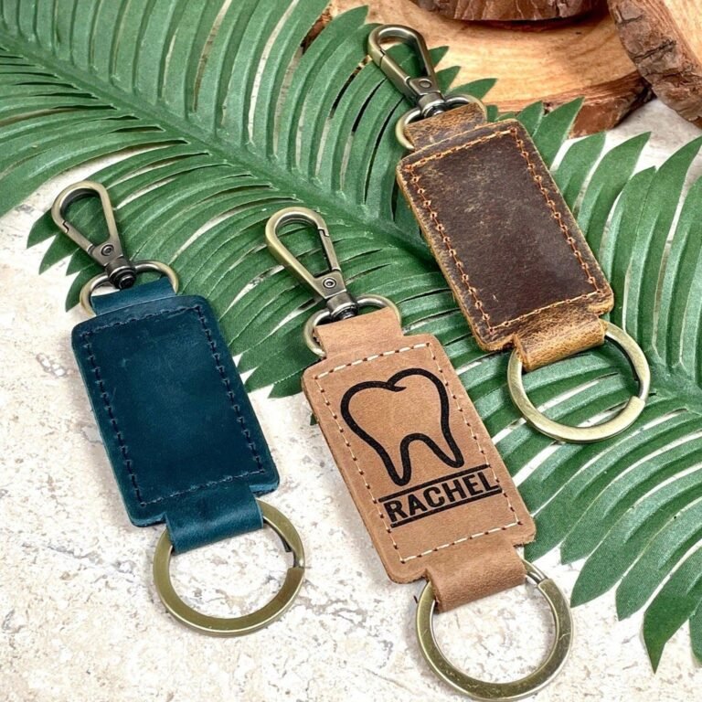 Dentist Leather Keychain with Heavy Duty Ring & Clasp – Dental Office Workers Gift , Real