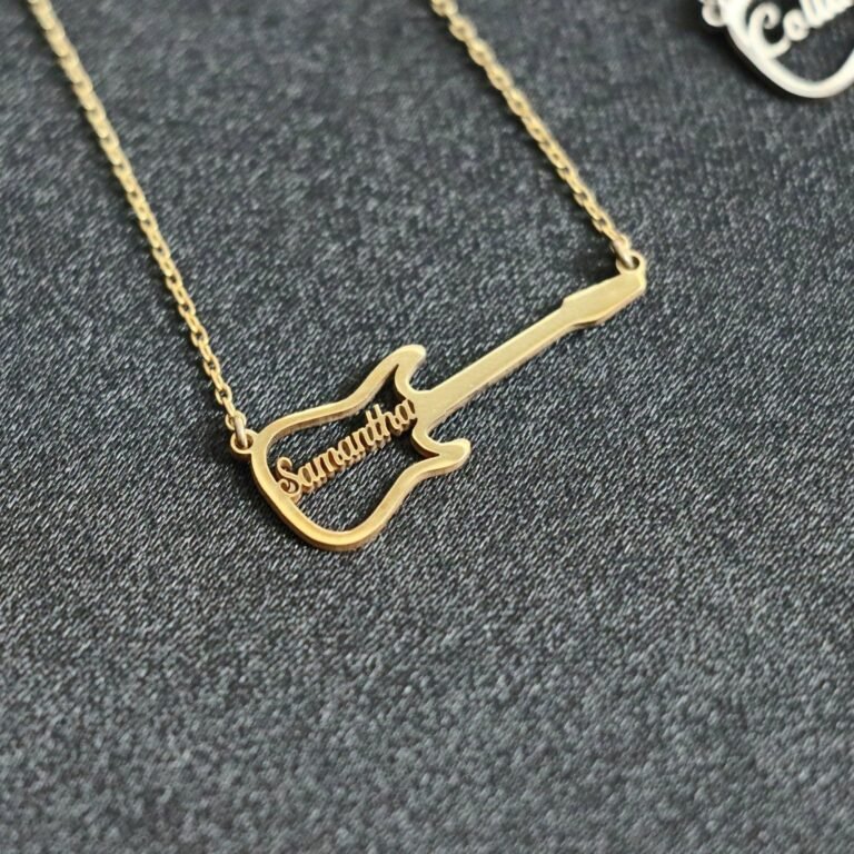 Guitar Symbol Name Necklace, Personalized Guitar Name Necklace, Instrument Guitar