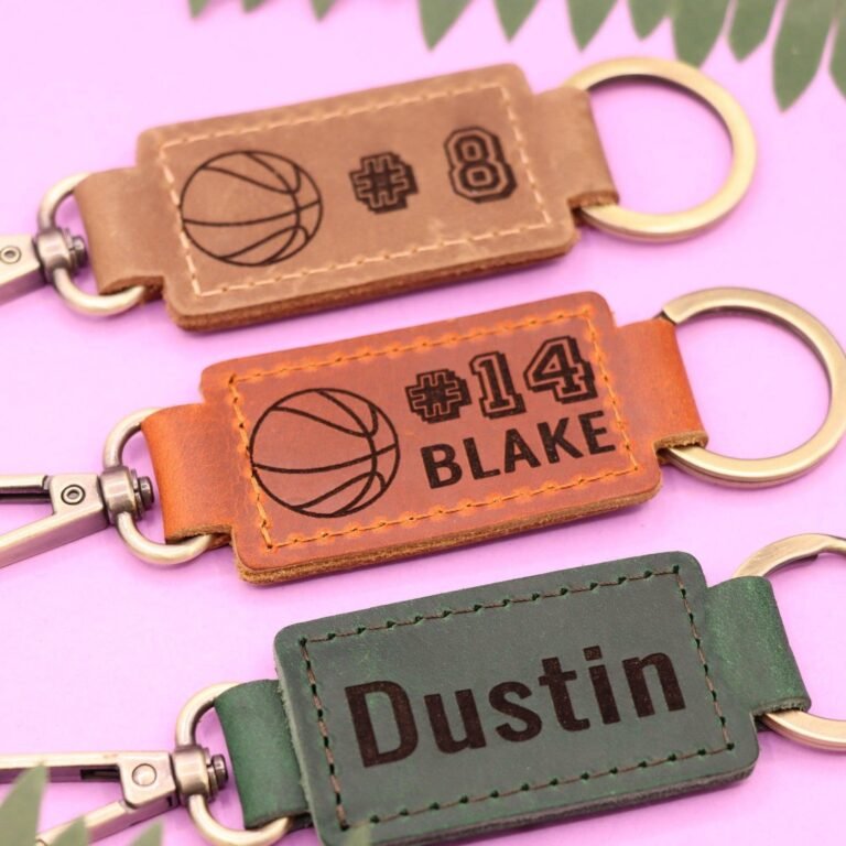 Leather Basketball Keychain with Heavy Duty Ring and Clasp , Real Leather, Same Day