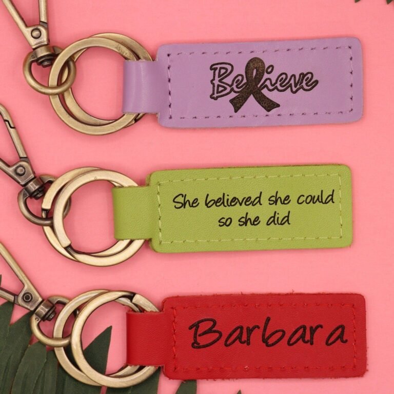 Leather Breast Cancer Pink Ribbon Keychain , Real Leather, Same Day Shipping, Free
