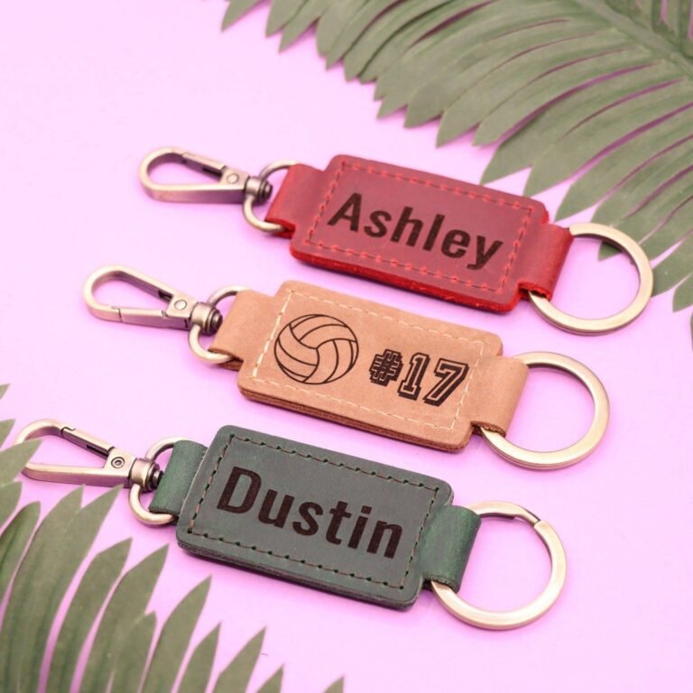 Leather Volleyball Keychain with Heavy Duty Ring and Clasp , Real Leather, Same Day