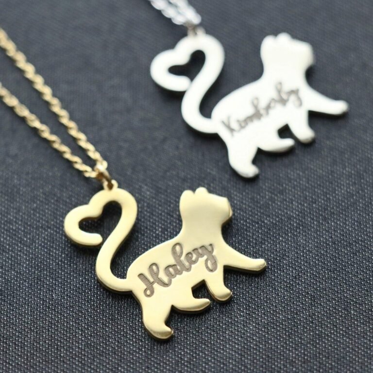 Personalized Cat Necklace, Cat Name Necklace, Cat Pendant, Animal Necklace, 925 Sterling