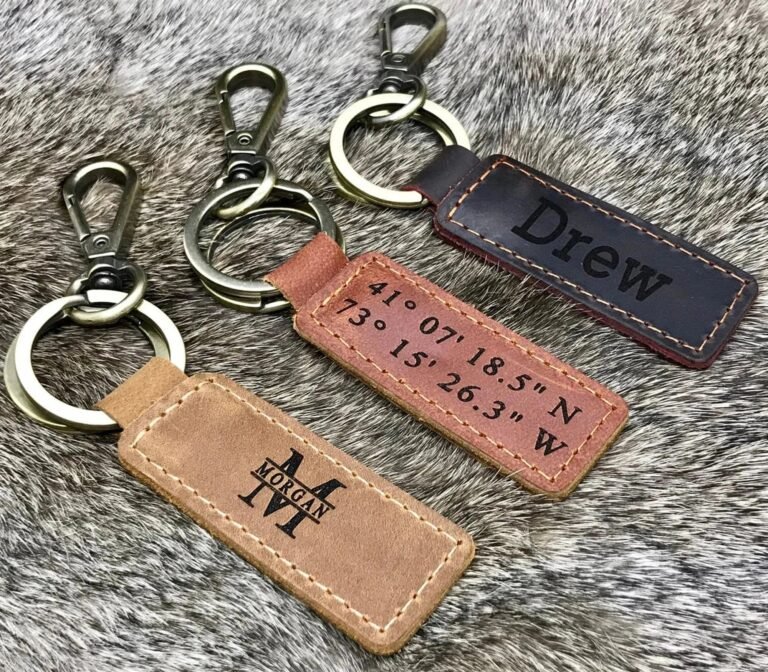 Personalized Leather Keychain – Custom Keychains – Laser Engraved Keychain , Real