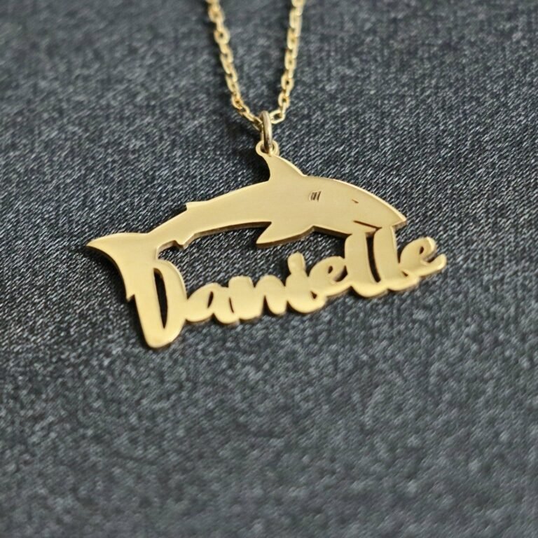 Personalized Shark Name Necklace,Shark Pendant,Ocean Shark Silver Necklace,Blue Shark