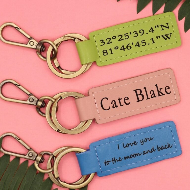 Set of 3 Colorful Personalized Leather Keychain , Real Leather, Same Day Shipping, Free