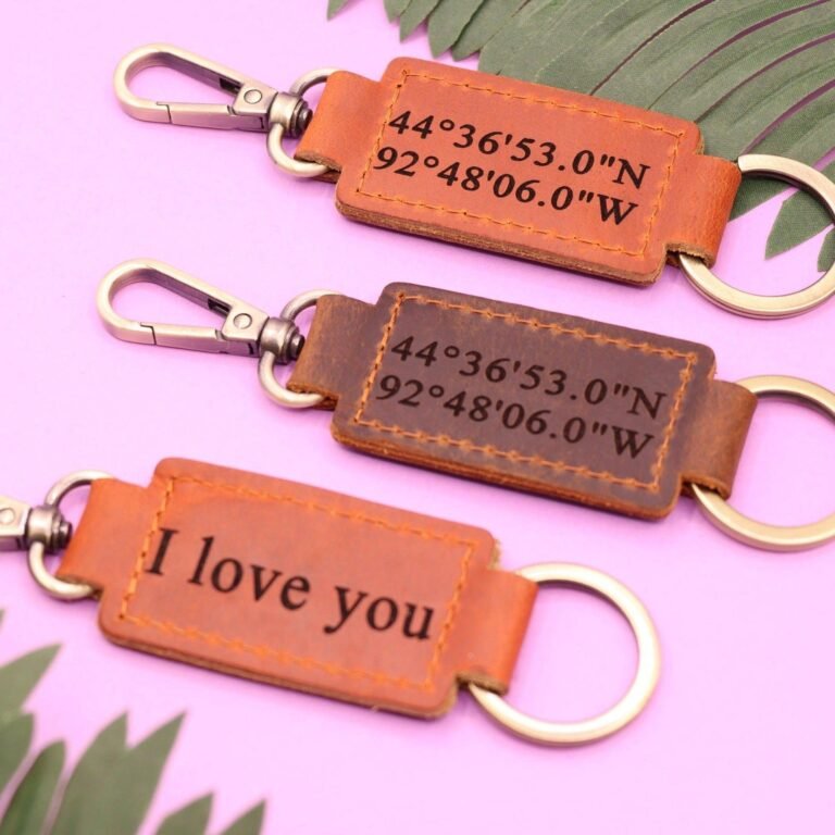 Set of 3 Personalized Leather Keychain with Heavy Duty Ring & Clasp , Real Leather, Same
