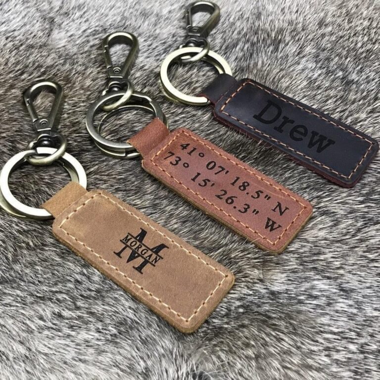 Set of 3 Personalized Leather Keychains , Real Leather, Same Day Shipping, Free Shipping
