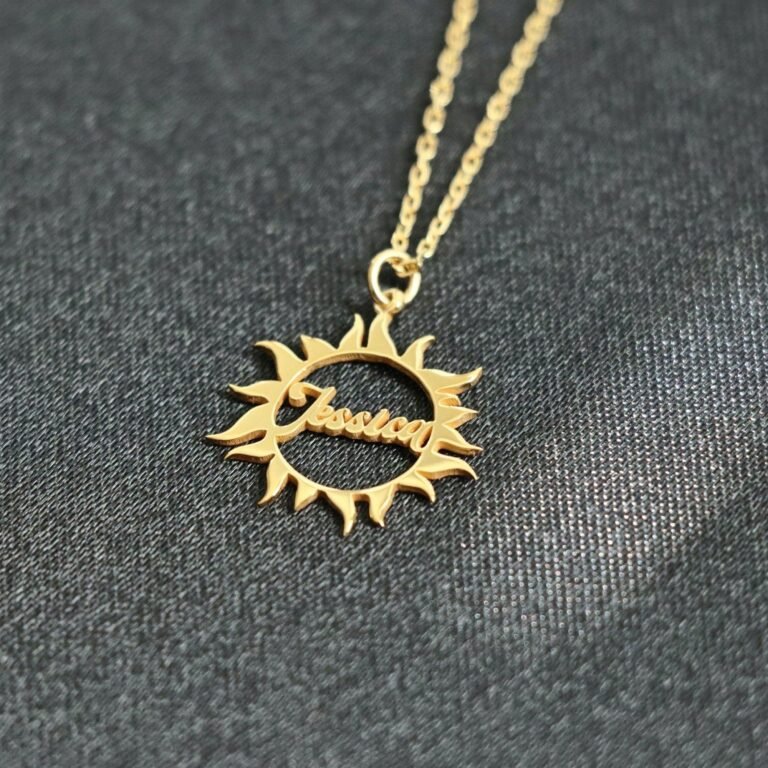 Sun Necklace – Minimalist Necklace, Name Necklace – Personalized Name Necklace – Gold