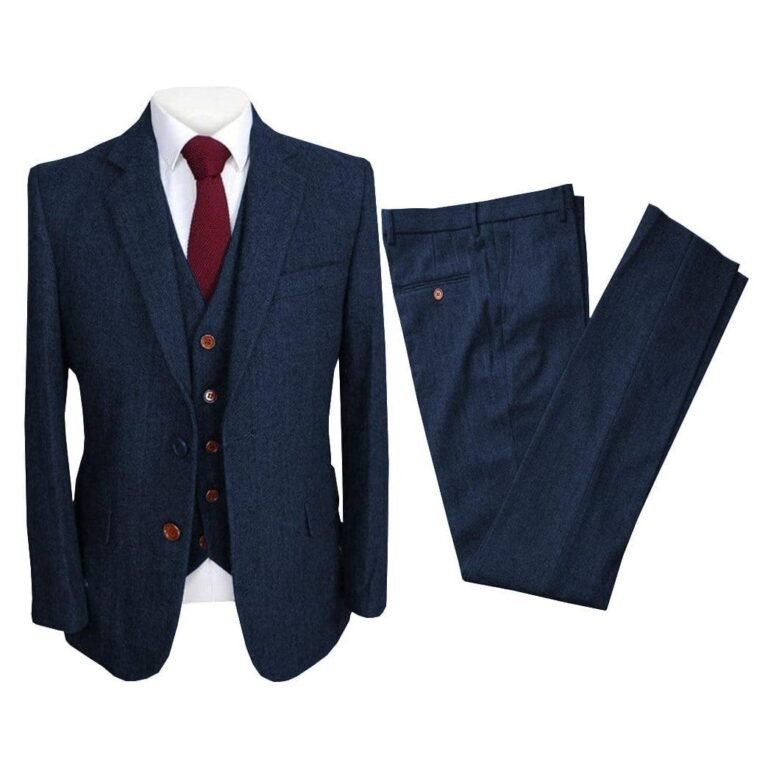 Vintage 3 Pieces Mens Suit Herringbone Notch Lapel Tuxedos (Blazer+vest+Pants)