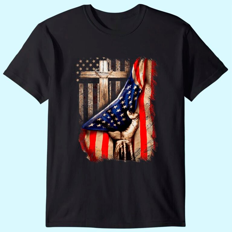 Vintage Mens Faith Over Fear Christian Cross American Flag T-shirt