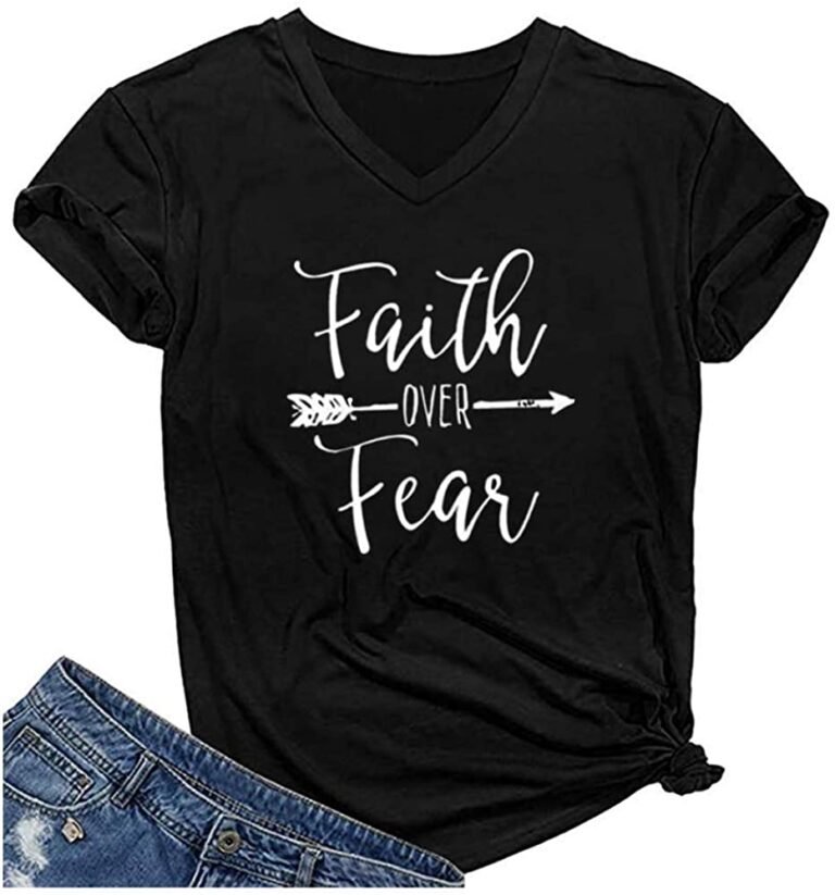 Womens Faith Over Fear T Shirt Summer Casual Christian Inspirational Graphic Tees Tops