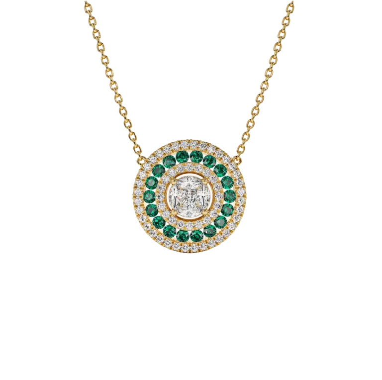 10K Gold 0.45 CT.T.W. Diamond & 0.3 CT.T.W. Emerald Pendant Necklace