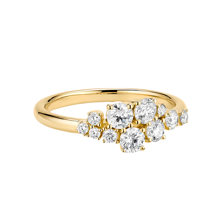 10K Gold 0.72 CT.T.W. Round Cut Diamond Custom Cluster Wedding Ring D Color VVS-VS Clarity