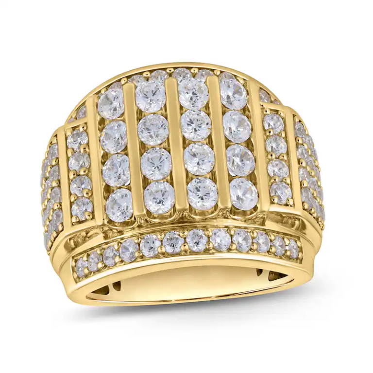 10K Gold 4 CT.T.W. Round Lab Created Diamond Multi-Row Column Wedding Ring for Men D-VVS1