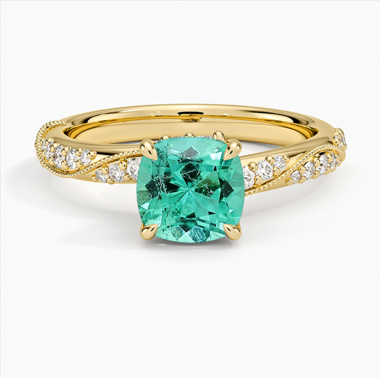 10K Gold Cushion Cut Emerald & 0.3 CT.T.W. Diamond Hidden Accent Engagement Band