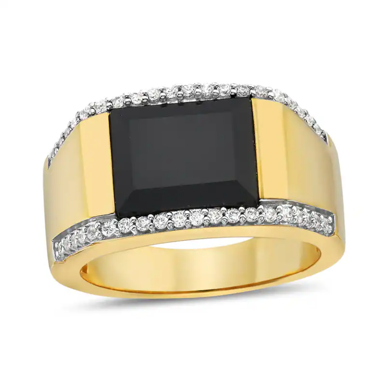 10K Gold Cushion Shaped Agate & Diamond Custom Signet Ring for Men I Color I3 Clarity 3EX