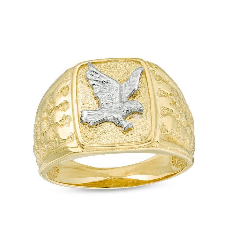 10K Gold Custom Engraving Eagle Rectangular Signet Ring for Men