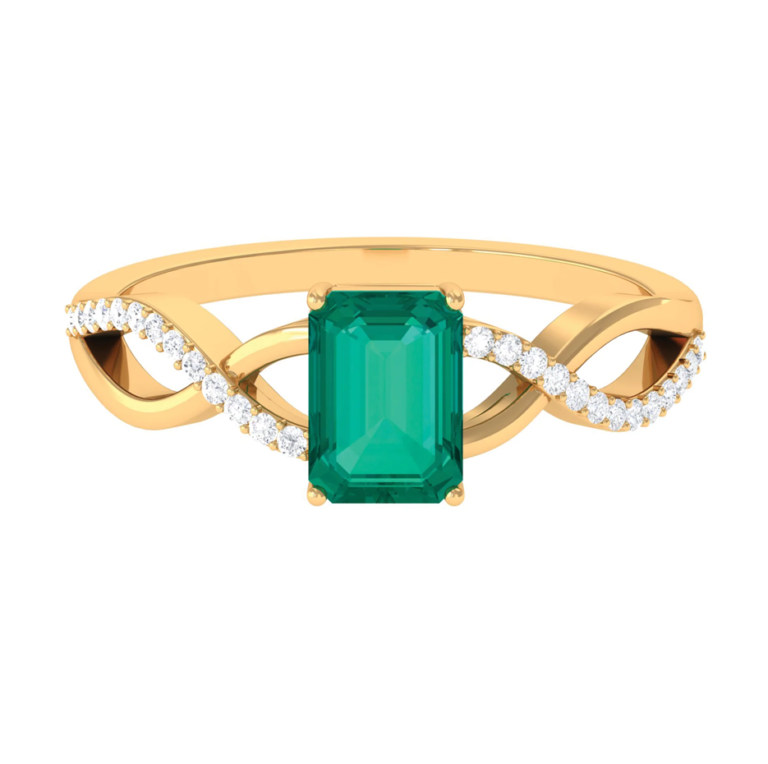 10K Gold Emerald & 0.16 CT.T.W. Diamond Twisted Statement Cocktail Band